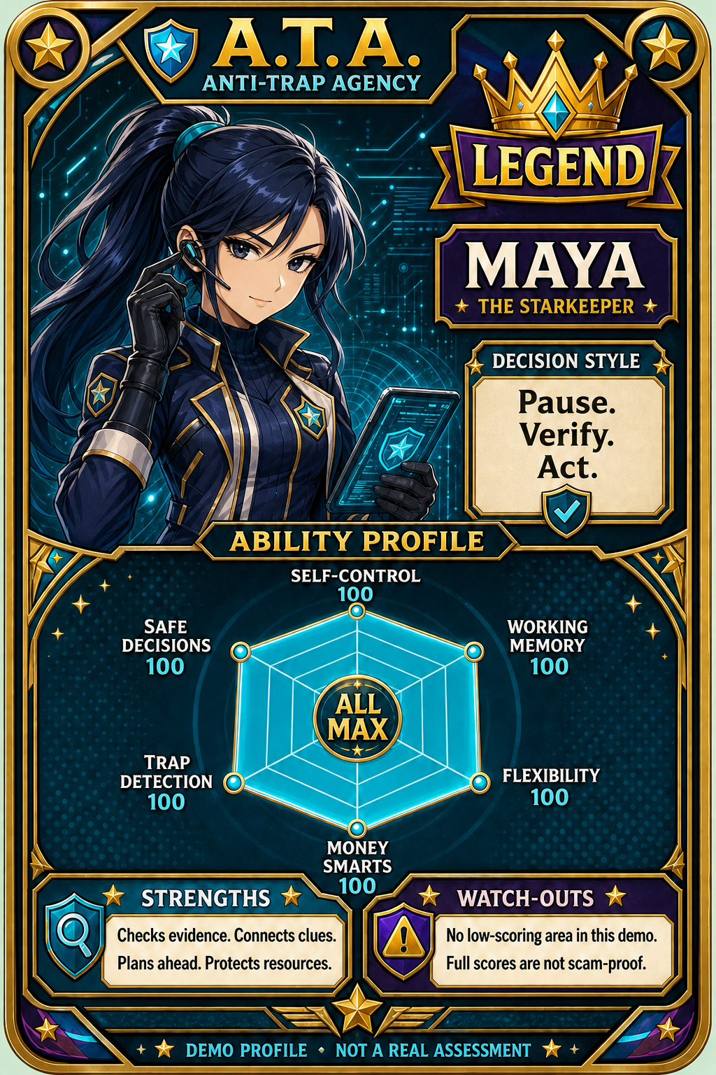 A cool young A.T.A. agent in a navy uniform, ready for a mission